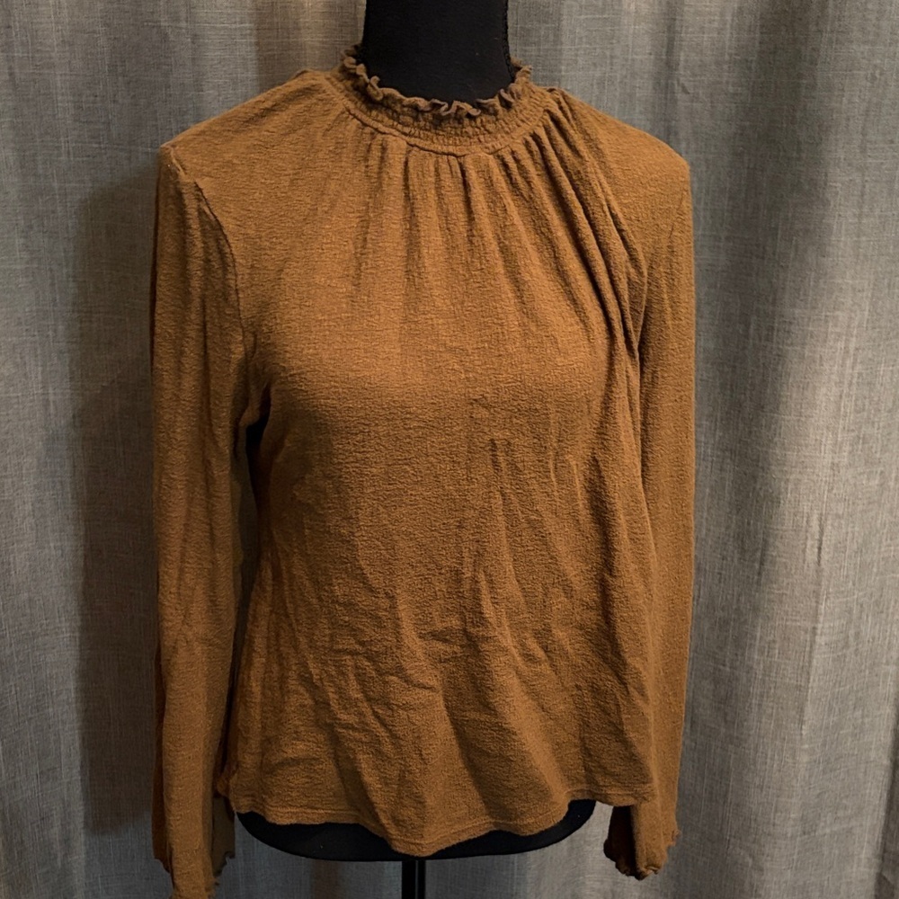 Madewell Ruffled Mock-Neck Long Sleeve Top - Brown